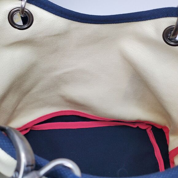 Canvas Crew by Thirty One Purse Handbag Cream Navy Blue Hand Bag Tote - Picture 8 of 11